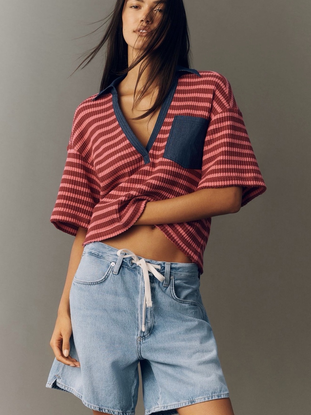 Anthropologie Pilcro Striped V-Neck Pocket Top